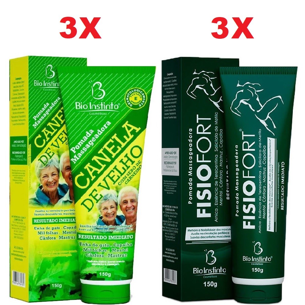 Kit 3 Pomada Canela de Velho 150g + 3 Pomada Fisiofort