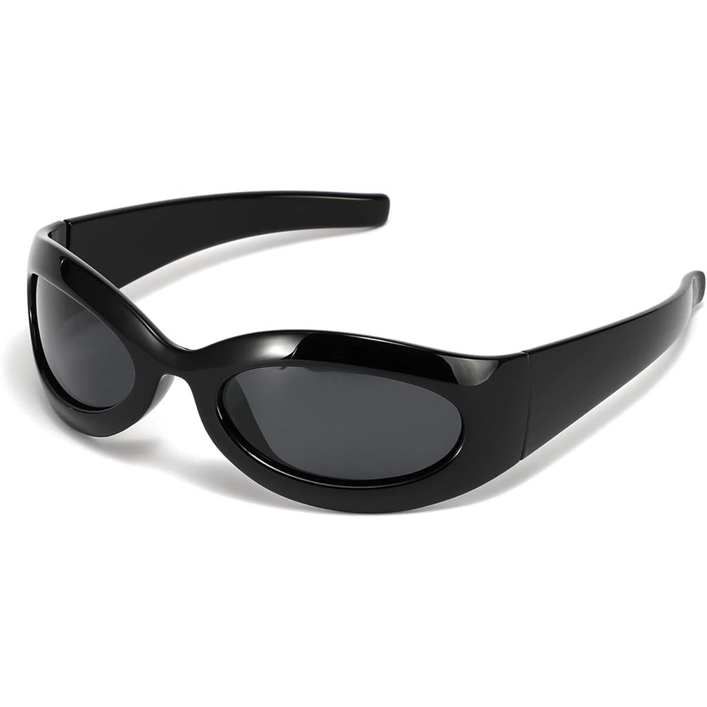Óculos de Sol Ovais Pretos Cyxus Y2k para Mulheres, Óculos de Sol Envolventes para Homens e Mulheres, Óculos de Sol Espo