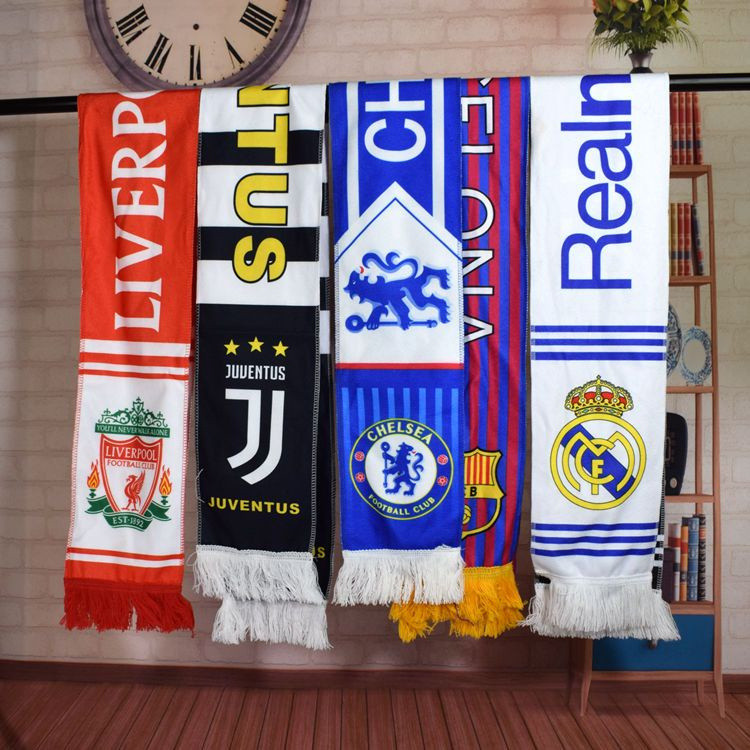Cachecóis de Torcedores de Futebol Real Madrid Barcelona Juve Liverpool Arsenal Manchester City Copa do Mundo Espanha Br