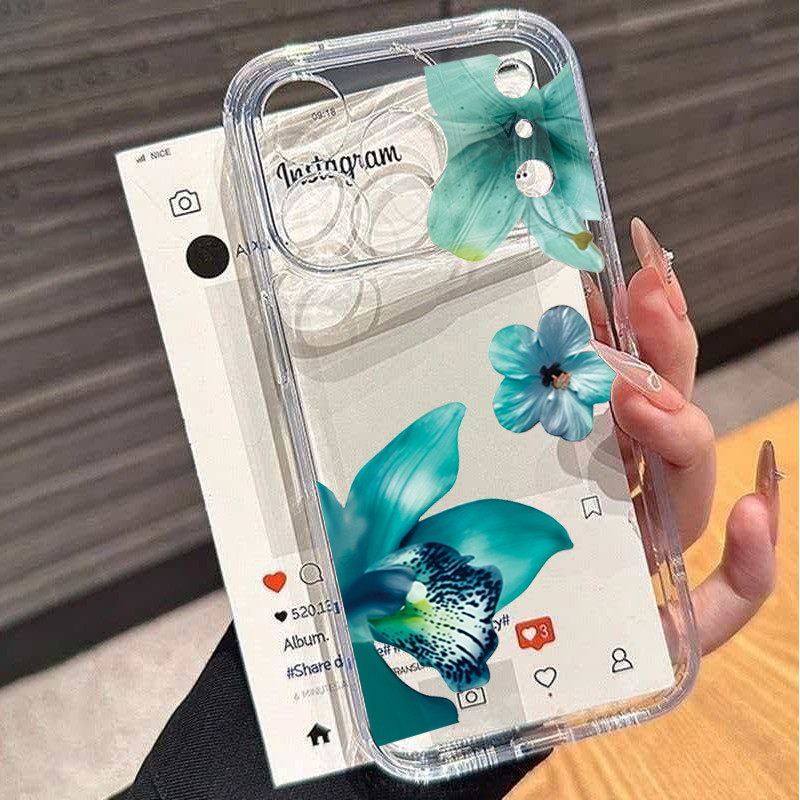Capa Floral Azul-Petróleo Para Samsung S26 Ultra S25 S24 FE S23 S22 S21 Plus A57 A55 A54 A53 A35 A37 A36 A15 A17 A16