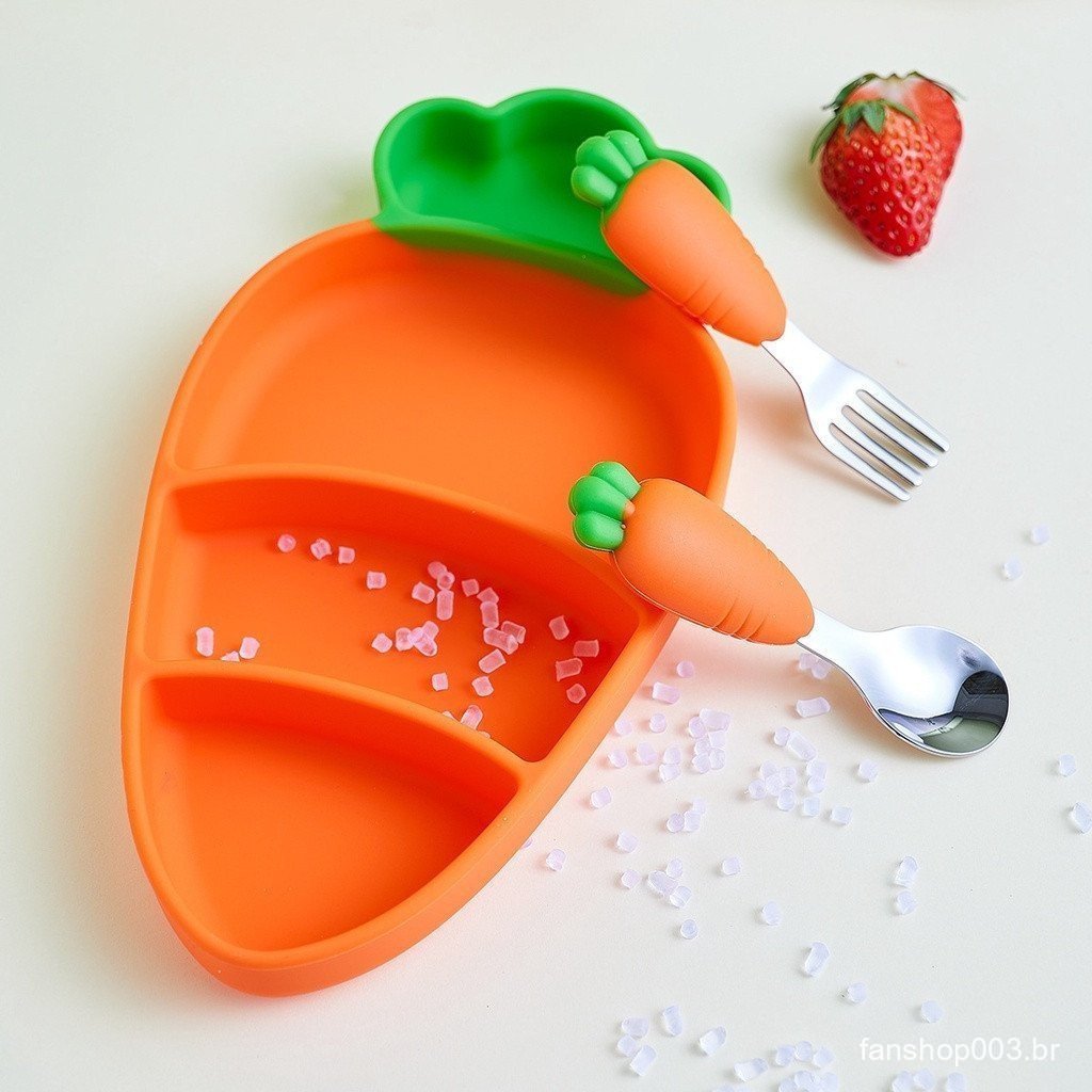 Cenoura para Jantar de Bebê com Ventosa, Colher de Garfo de Bebê e Prato Complementar de Alimentação, Conjunto Criativo