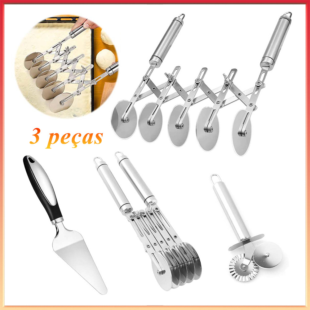 3 Peças Kit Cortador para Massas e Doces, Aço Inox, Com Alça Confortável e Espátula de Segurança