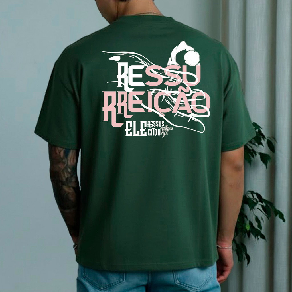 Camiseta Oversized Gospel Ressuscitou Jesus Cristã Fé Vitória Cruz Streetwear Unissex Exclusiva