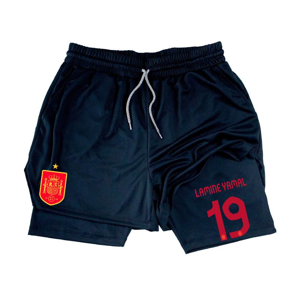 Short de Compressão 2 em 1 Academia Treino Personalizado Futebol europeu Espanha Bermuda Fitness Musculação unissex