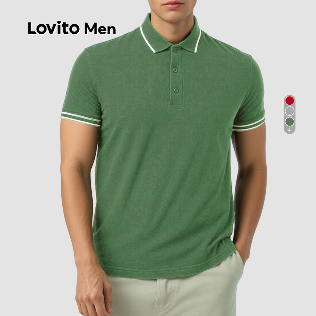 Lovito Men Camisa Polo Casual com Bloco de Cores e Botão Camisa Polo de Primavera/verão para homens LNE118150