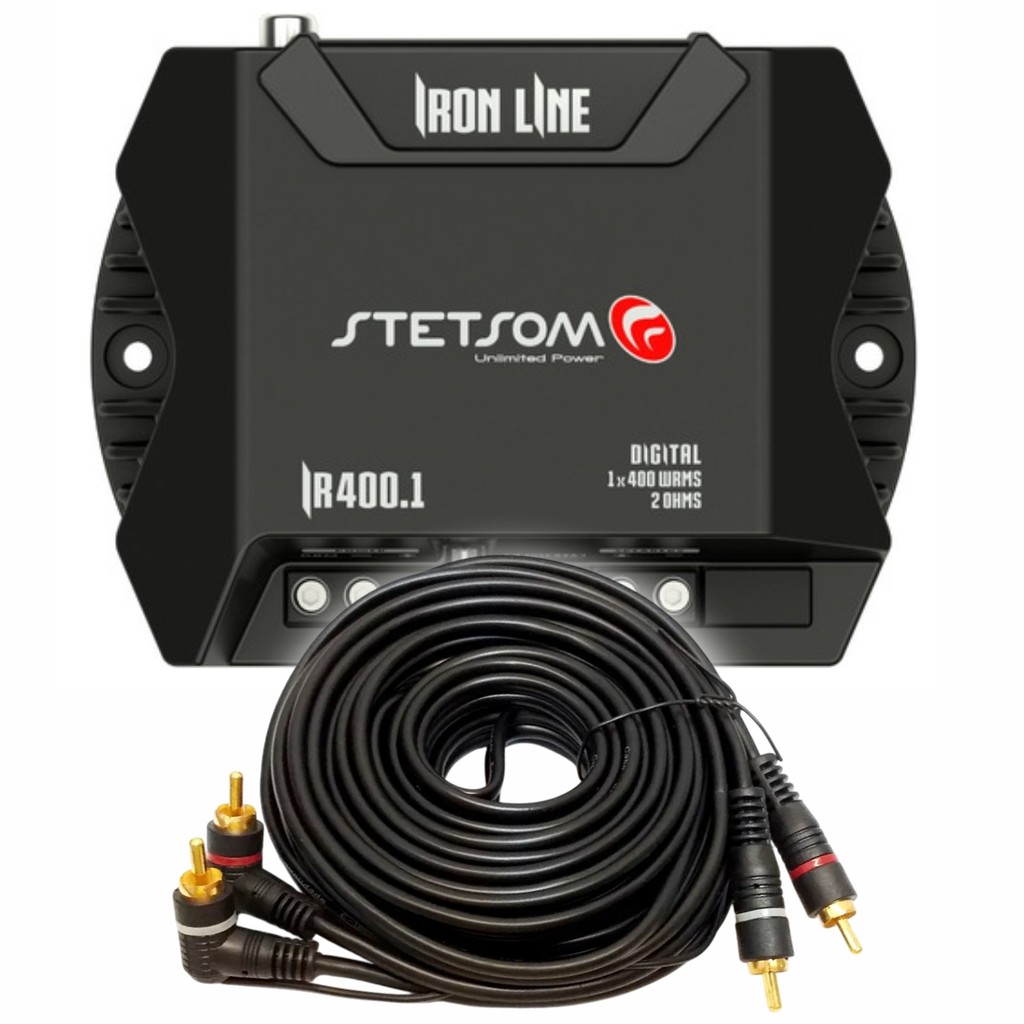 Módulo Amplificador Stetsom IR400.1 400 Watts RMS 1 Canal 2 Ohms + Cabo RCA 5 Metros Reforçado