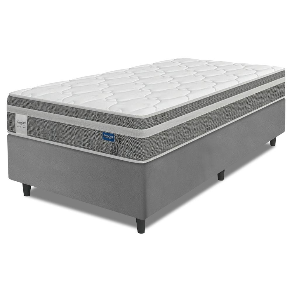 Cama Box Colchão Solteiro Molas Ensacadas Euro In Up 88x188x64cm Cinza / Branco Probel - Suporta até 110kg por Pessoa