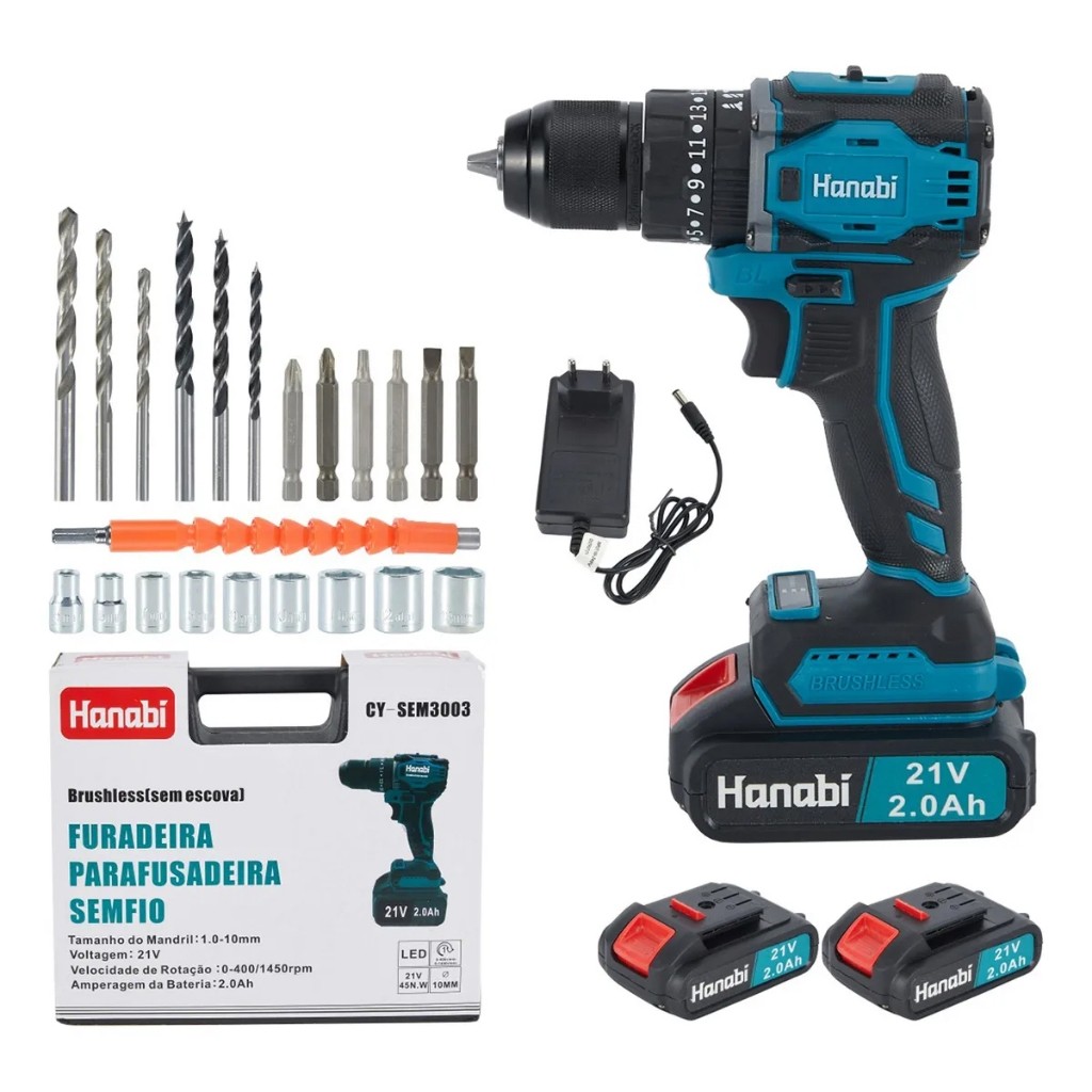 Furadeira Parafusadeira de Impacto Brushless Hanabi 40Nm Torque 21V 2 Baterias Portátil Profissional em Oferta na Shopee