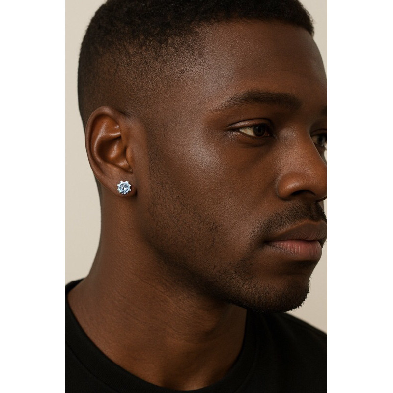 Brinco masculino redondo brilhante 8mm zircônia
