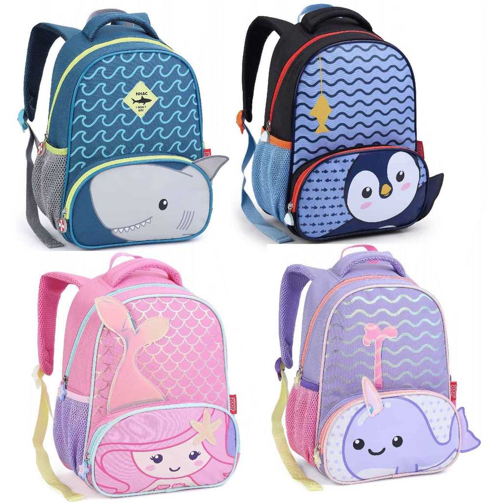 Mochila Infantil Escolar Sereia Tubarão Unicornio 3D Animais Zoop Masculino Feminino Mochila Escolar