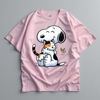 Camiseta Snoopy Com Gatinho Regular Disponivel Em Plus size Oversized Presente Lembranças Personagem em Oferta na Shopee