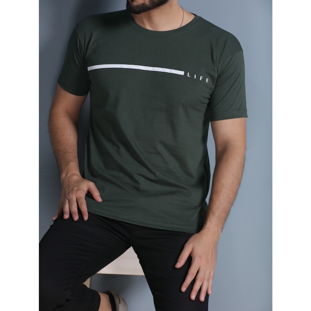 Camiseta Masculina Manga Curta Basica Estampada Algodão Escrito Life Camisa Estampada Estilosa