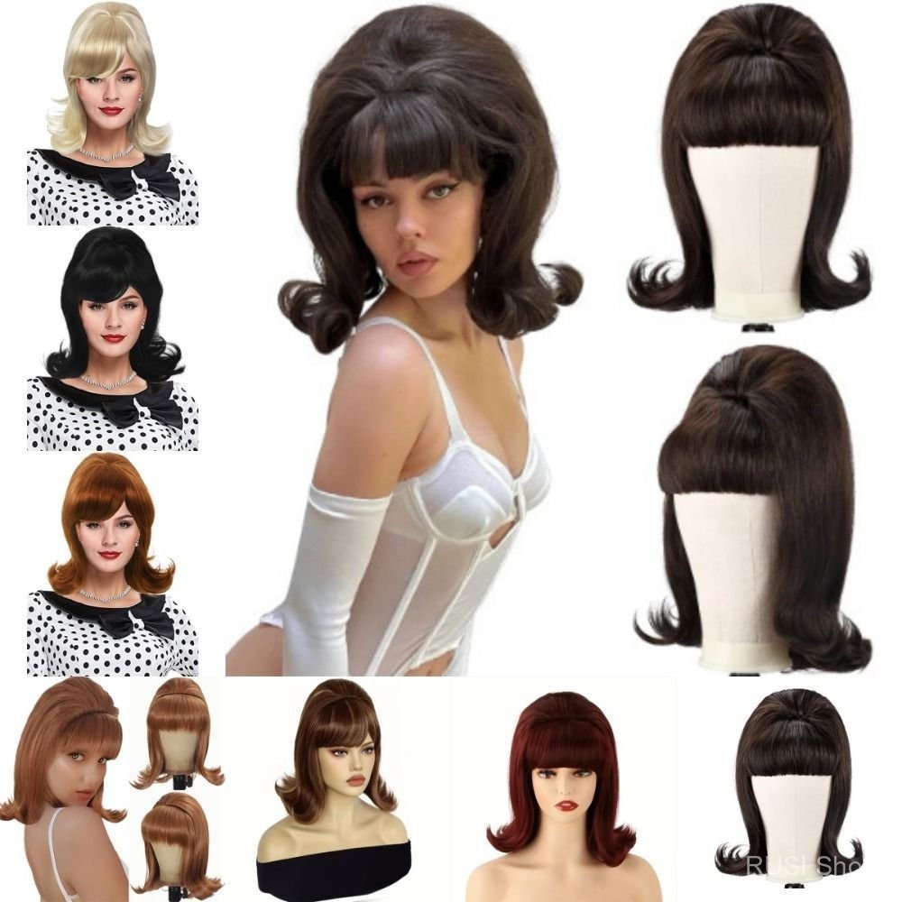 Peruca de Cabelo Curto e Liso com Franja Reta, Acessório de Cabelo Retro Preto para Mulheres de 50, 60 e 70 Anos