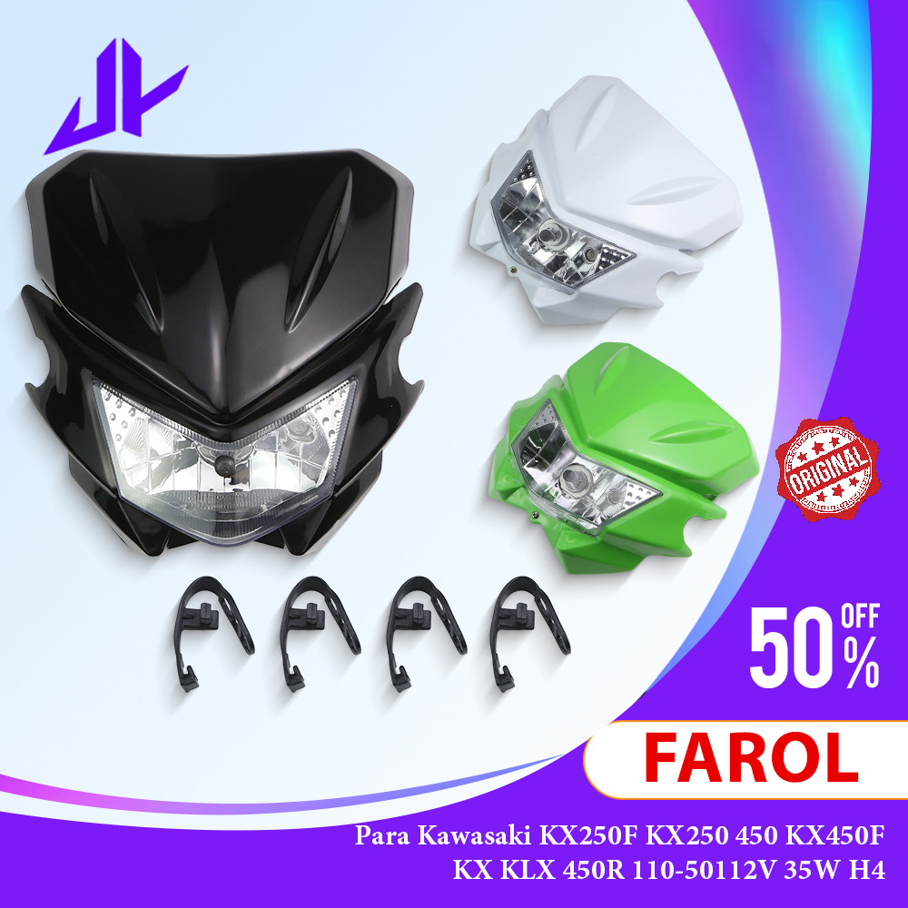 Farol dianteiro para motocicleta Kawasaki KX250F KX250 450 KX450F KX KLX 450R 110-50112V 35W H4 para motocross e enduro