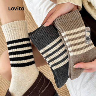 Lovito 5 Pares Meias Listradas Vintage Algodão Malha Respirável LNE130048 em Oferta na Shopee