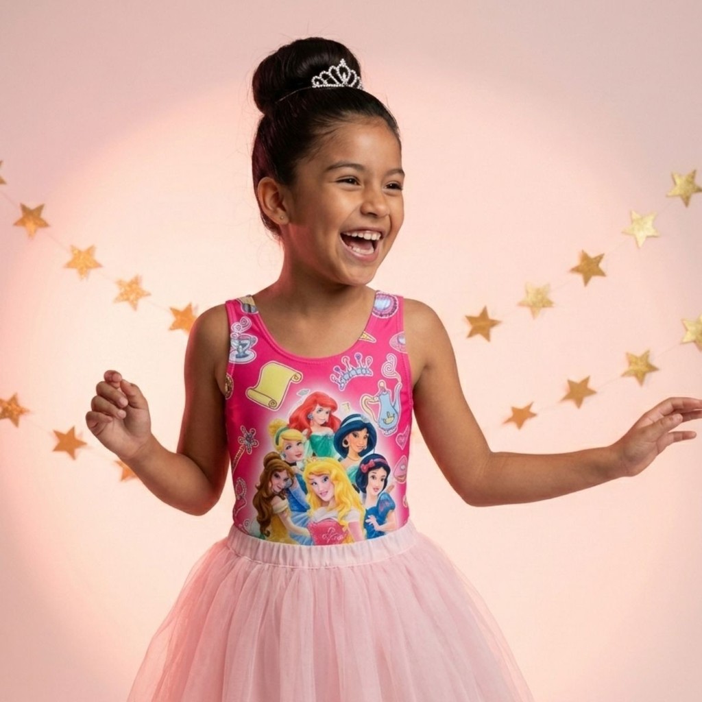 Body Collant Infantil Rosa Princesas da Disney