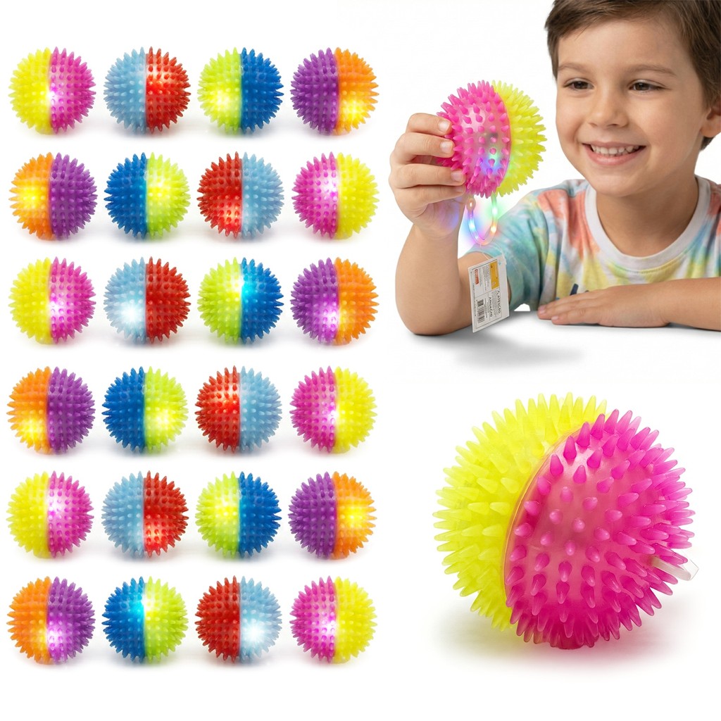 Kit 24 Bolinhas Brinquedo Interativo Para Pets Com Som De Apito E Luz Colorida