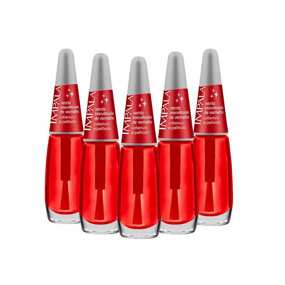 Kit 5 Esmalte Impala Verniz Intensificador Vermelho Extra Brilho Manicure e Pedicure em Oferta na Shopee