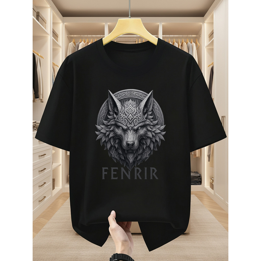Camiseta Streetwear Camiseta Masculina Fenrir Lobo Caveira Mitologia Nórdica Estampada Estilosa Confortável Atemporal Ca