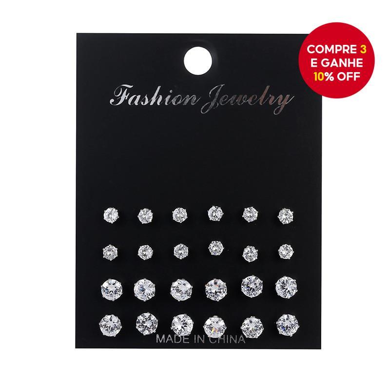 Conjunto de 12 Pares de Brincos de Cristal de Zircônia Delicados - Acessórios de Moda Elegantes para Mulheres