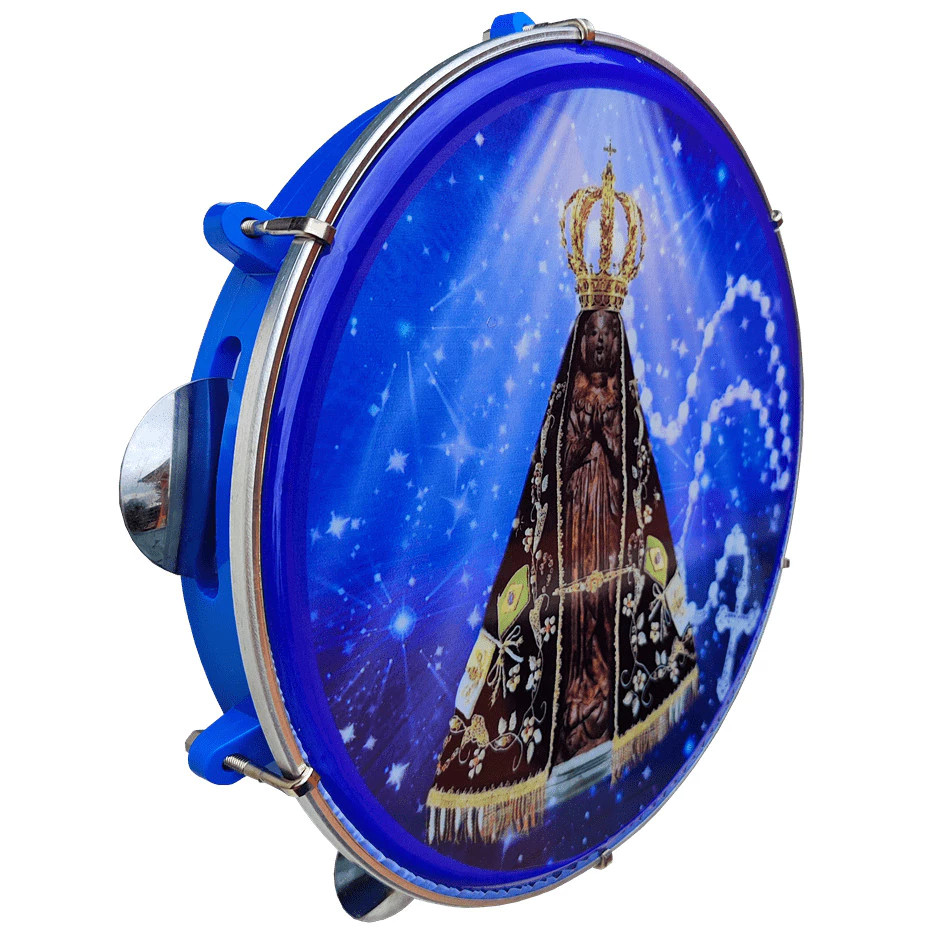 Pandeiro Vip 10 Polegadas Pele Leitosa Nossa Senhora Terço