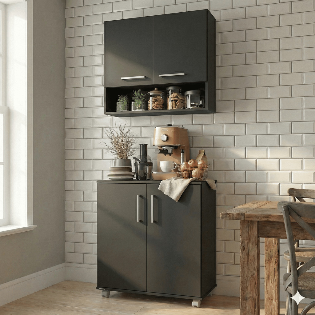 Combo Cozinha Compacta Gabinete com Rodas e Armário Suspenso Branco Ideal para Apartamento Pequeno em Oferta na Shopee