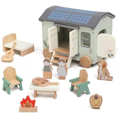 Youuys Casa De Bonecas De Madeira Para Acampamento , Veículo Recreativo-Conjunto De Casinha Portátil Com 2 , De Simulaçã