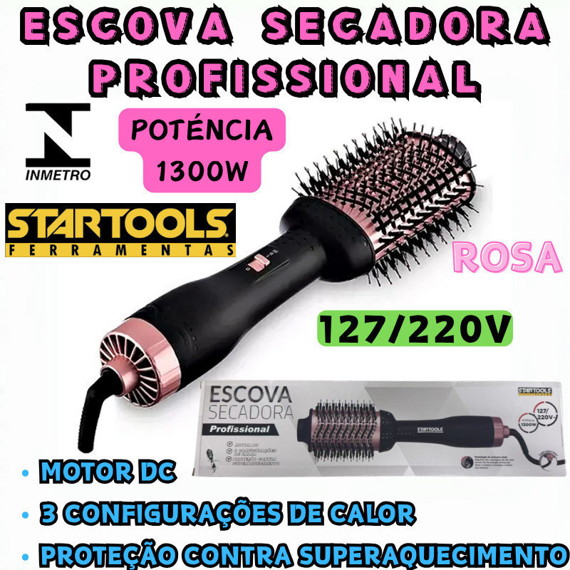 Escova Cabelo Secadora Profissional 127 Ou 220V Poténcia1300W Design Leve E Ergonômico Hidratam Fios