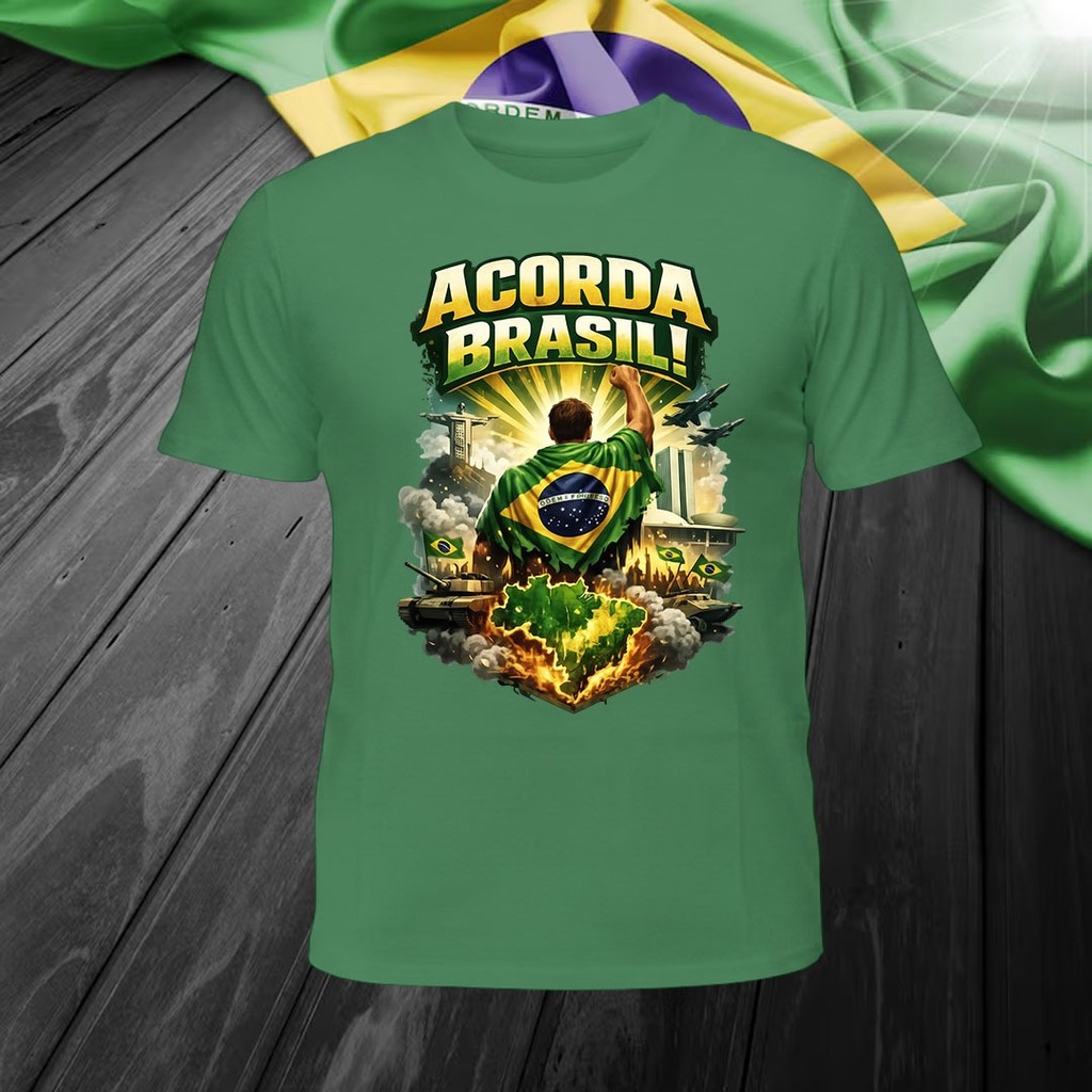 CAMISETA CAMISA UNISSEX ALGODAO BRASIL NICOLAS BOLSONARO ACORDA BRASIL