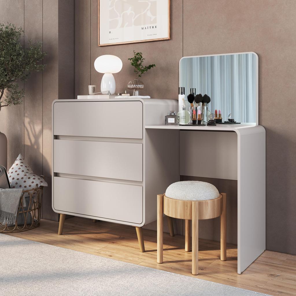 Cômoda Penteadeira Multifuncional com Espelho e 3 Gavetas Grande para Quarto Estilo Retrô em Oferta na Shopee
