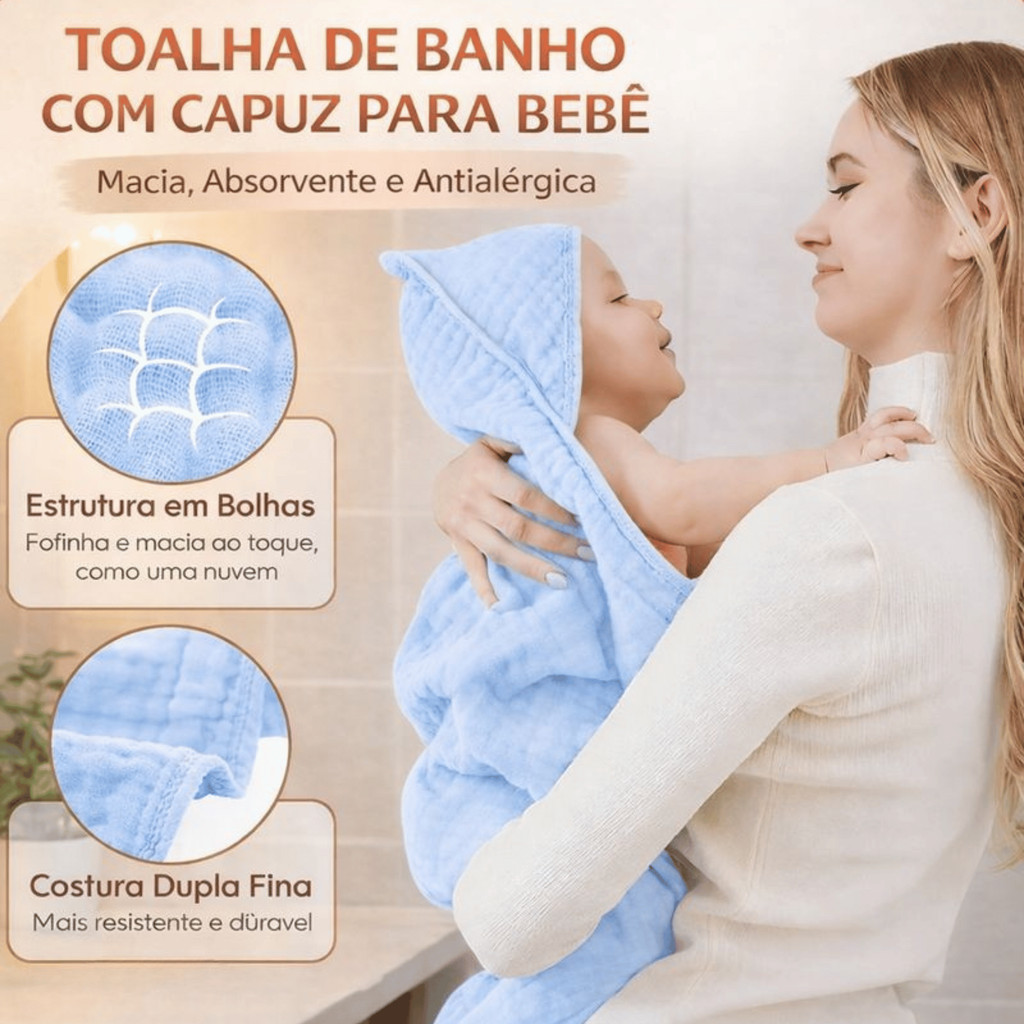 Toalha de Banho Fralda Soft com Capuz para Bebê Enxoval Menino Menina 