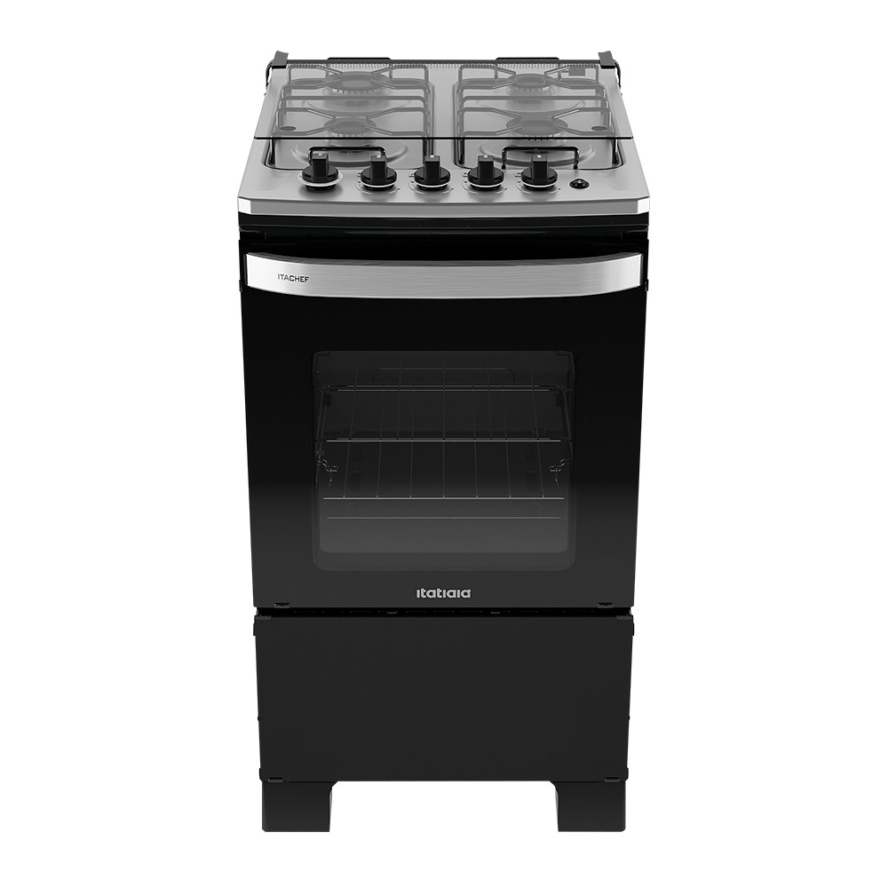Imagem Fogão 4 Bocas a Gás Itatiaia Itachef com Mesa de Inox Acendimento Automático Preto Fosco Bivolt