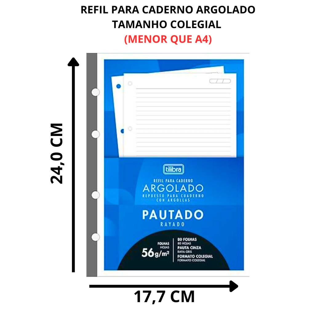 Refil Para Caderno Argolado Colegial Pautado 80Fls - Tilibra em Oferta na Shopee