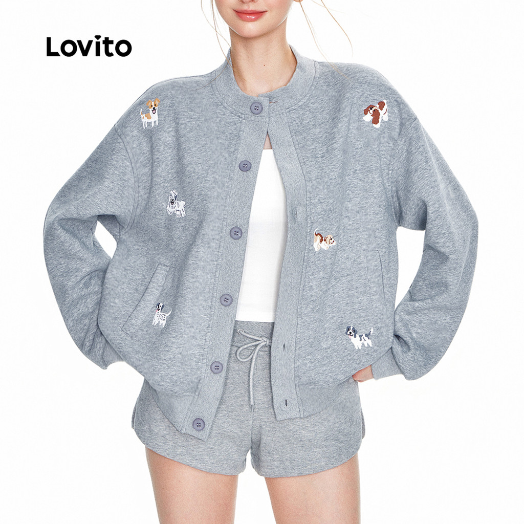 Lovito Jaqueta Casual Outono/inverno Cinza para Mulheres LK2AD1118