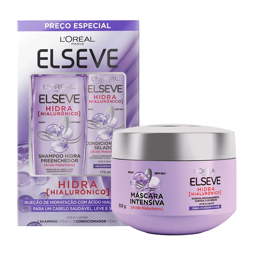 Kit Elseve Kit Shampoo 375ml + Condicionador 170ml e Creme De Tratamento Hialurônico 300g em Oferta na Shopee