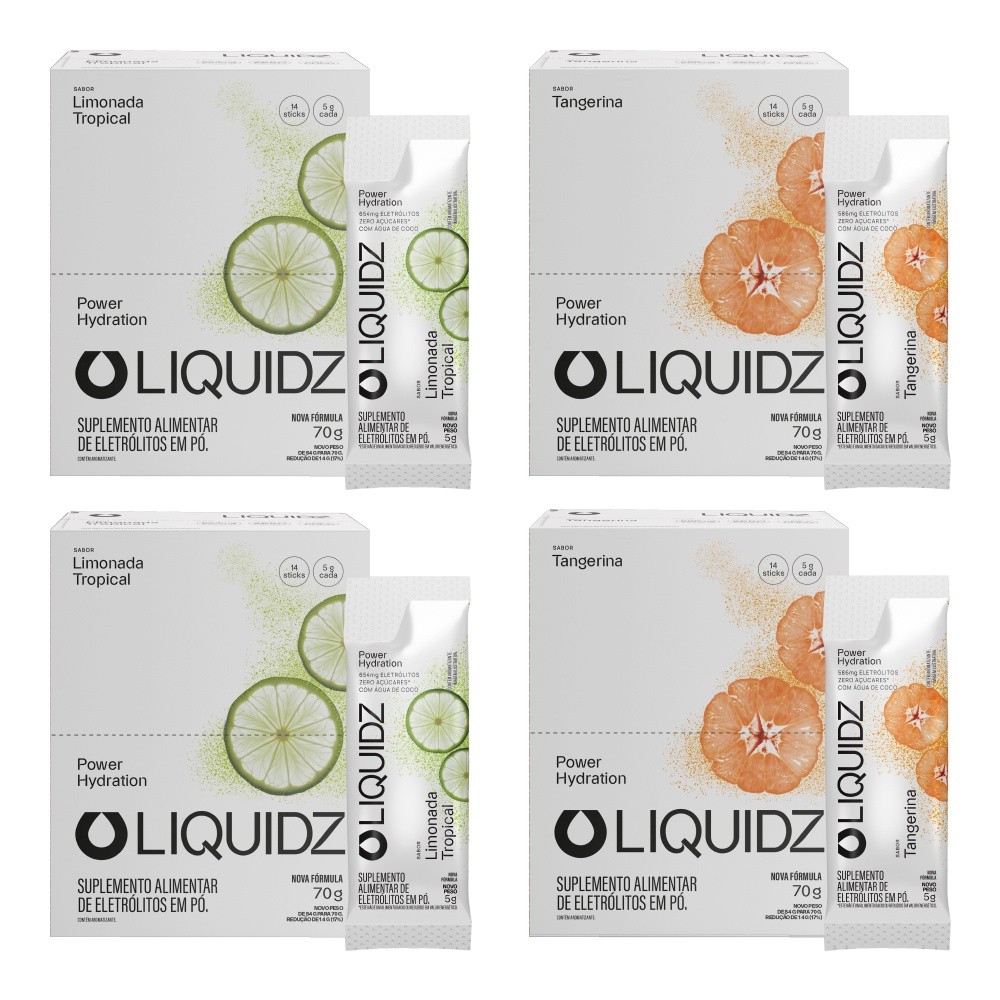 Kit Limonada | Tangerina - LIQUIDZ® - Eletrólitos - Zero Açúcares - 4 Caixas - 56 sachês