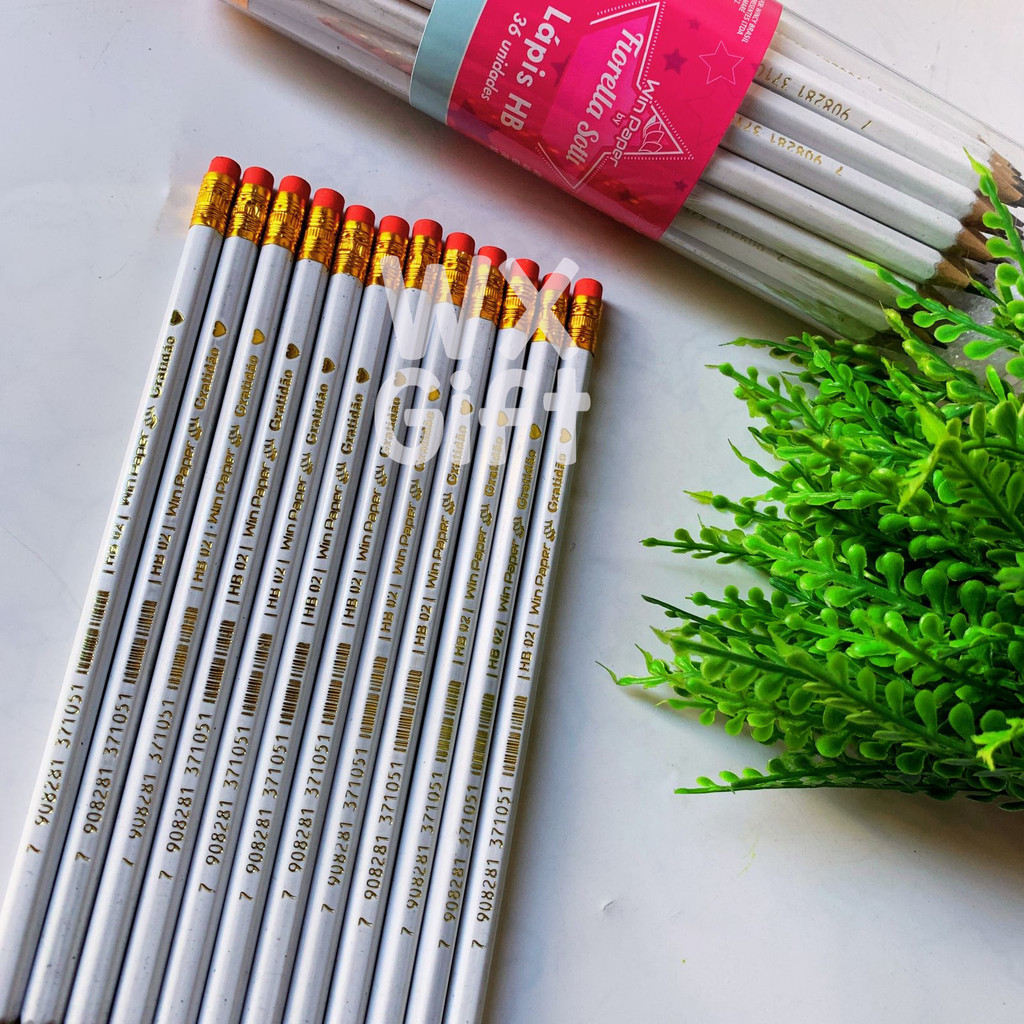 Revenda Pote de Lápis HB Good Vibes Branco ou Pastel com 36 Unidades - Win Paper/ WX Gift