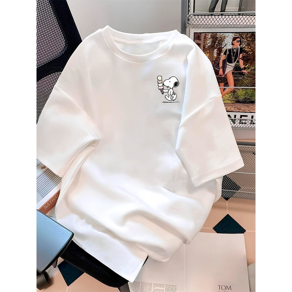 Camiseta unissex estampa do desenho Snoopy, camisa confeccionada 100% algodão T-shirt Tecido confortável SPD PREMIUM