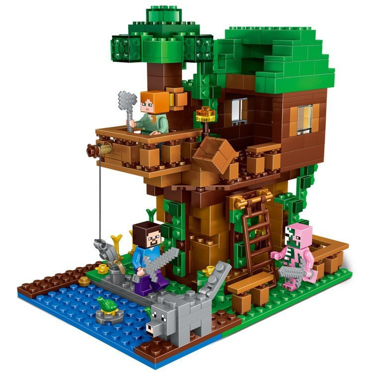 Blocos de construção infantis Minecraft Boneca infantil Casa na árvore Montagem educacional Casa de vila Meninos Meninas