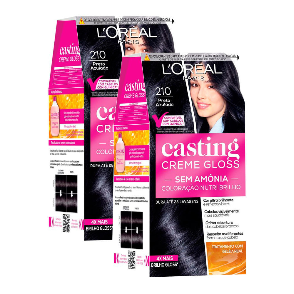Kit 2 Tintura Casting Creme Gloss L'oréal Paris 210 Preto Azulado em Oferta na Shopee