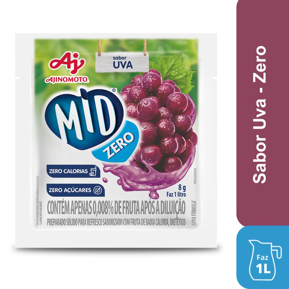 Kit Refresco em Pó MID® Zero Sabor Uva Com 5 Unidades de 8g