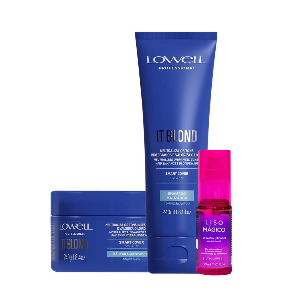 Kit Lowell It Blond Liso Mágico Shampoo Máscara Oil (3produtos) em Oferta na Shopee