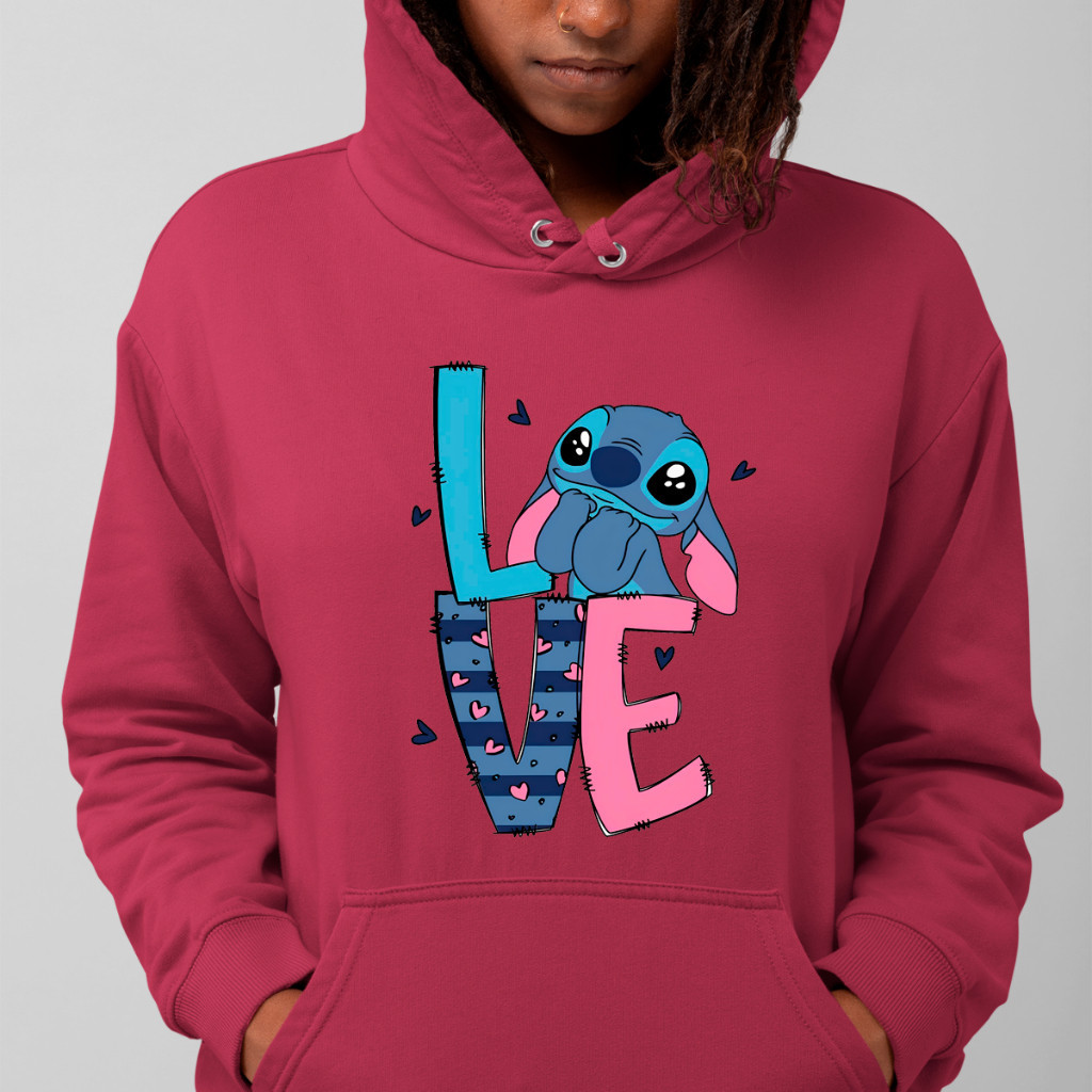 Moletom Canguru Feminino Estampa Lilo Stitch Love Novidade Inverno Outono Confortável Coleção Nova