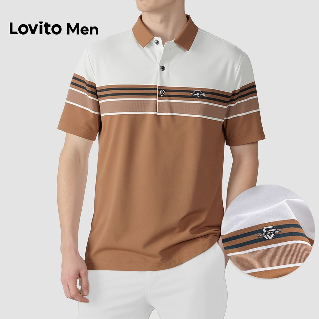 Lovito Men  Camisa Polo Casual Geométrica Botão Primavera/verão para Homens LNE138169 em Oferta na Shopee