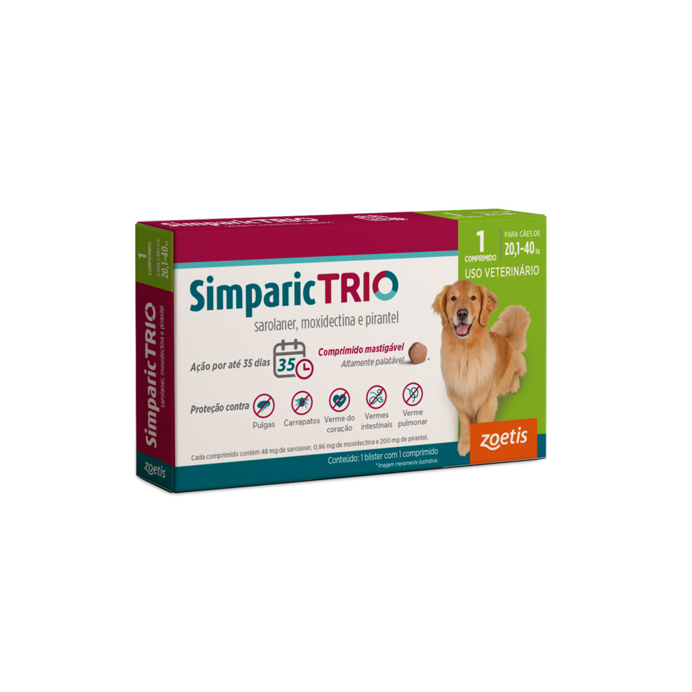 Simparic Trio Antipulgas, Carrapatos E Vermes Cães 48Mg C/ 1 Comp. em Oferta na Shopee