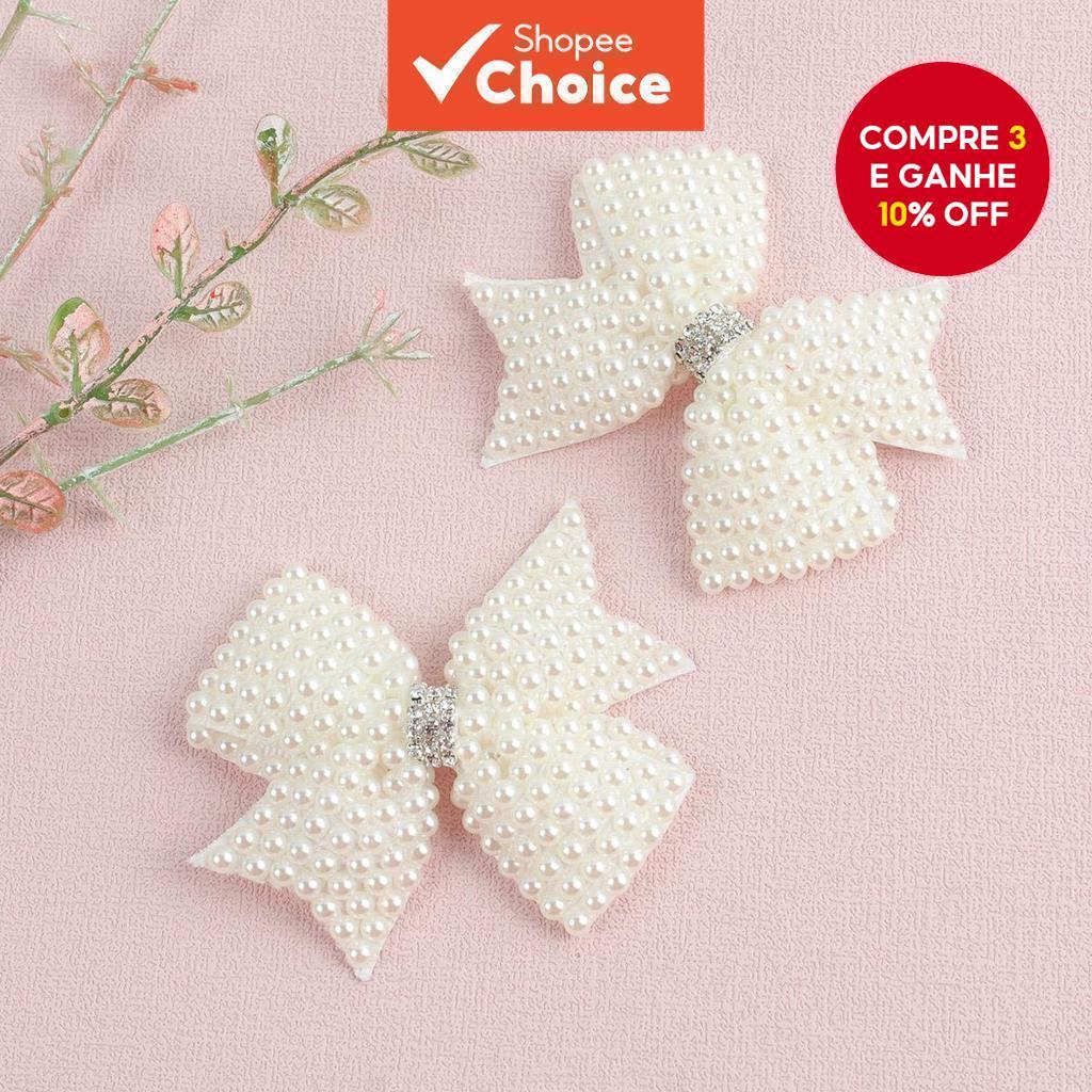 2pcs Pearl Hair Bow Clip White Boutique Princesa Acessórios De Cabelo Para Meninas em Oferta na Shopee