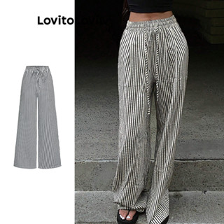 Lovito Calça Casual Listrada Com Cadarço Para Mulheres L99ED877 em Oferta na Shopee