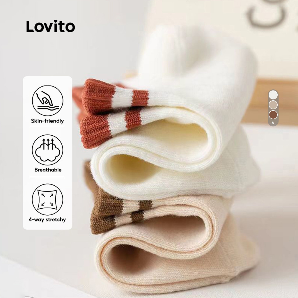 Lovito Meias Casuais Básicas Meias De Cores Contrastantes Para Mulheres LNA27259 em Oferta na Shopee