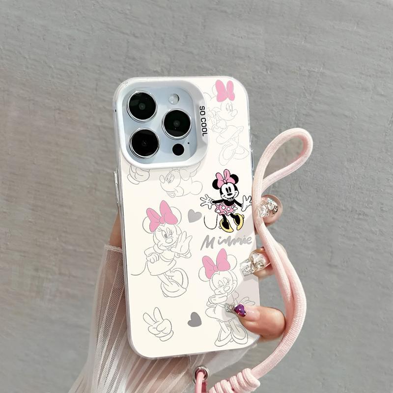 Capinha capa Minnie Mouse laço fundo branco Para iPhone 17111213 15 14 16 Pro Max Xr Xs Max pulseira rosa Capa TPUchoque