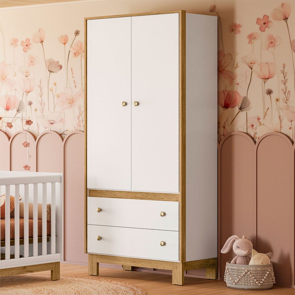 Guarda-Roupa de Bebê Flora 2 Portas 2 Gavetas - Qmovi